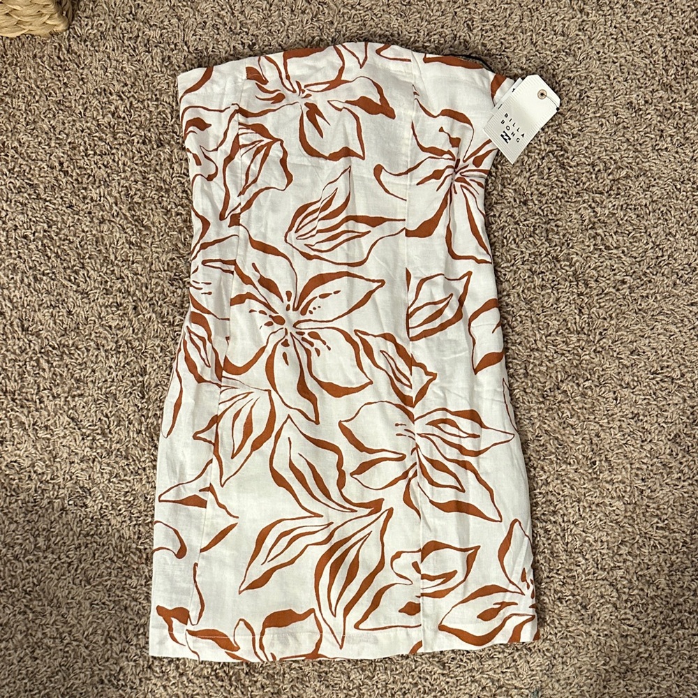 Billabong Strapless Dress in White and Rust Floral